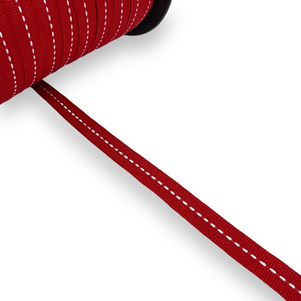 Red Ribbon with Stripe, Soft Synthetic, Width 10 mm